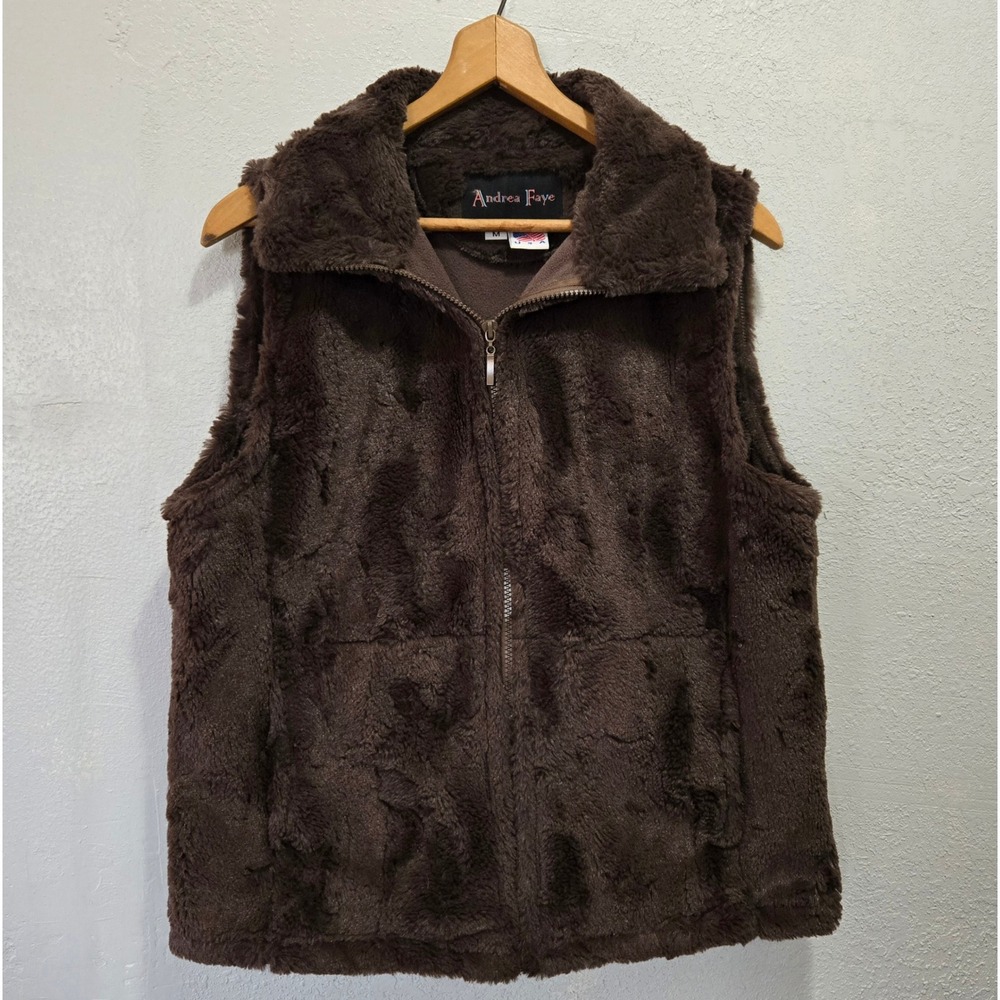 Andrea Faye Faux Fur Zip Up Vest Brown Gorpcore Cabin-core Medium